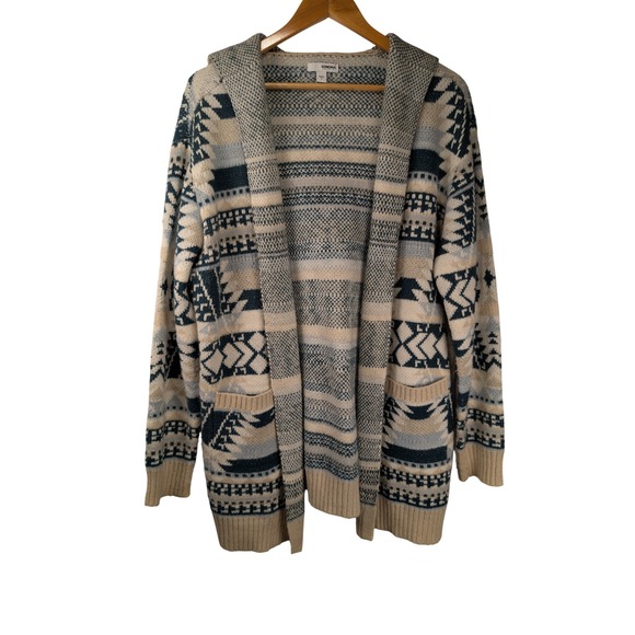 Sonoma Goods For Life Sweaters - Sonoma Goods For Life Womens Large Blue Southwestern Hooded Cardigan Sweater